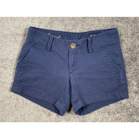 Lilly Pulitzer Callahan Shorts Womens 00 Navy Blue Textured Nautical Beach Prep - Picture 1 of 8